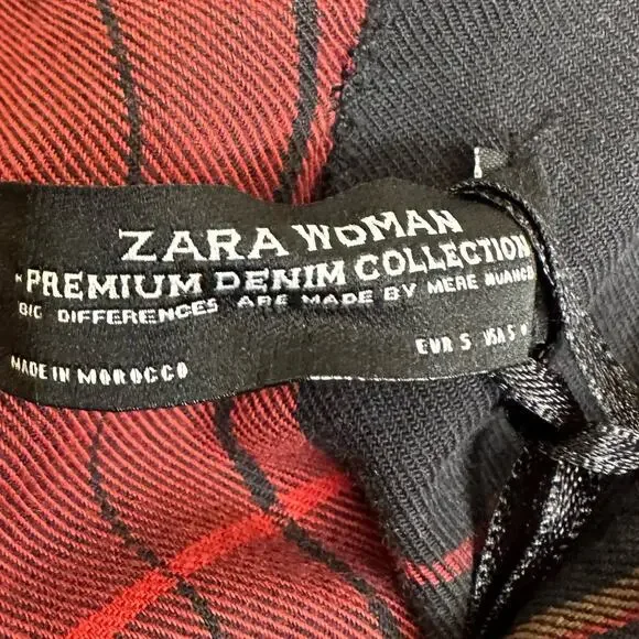 Zara Studded Distressed Circus Red Black Tartan Plaid Shirt Punk sz S NWT - Picture 13 of 13